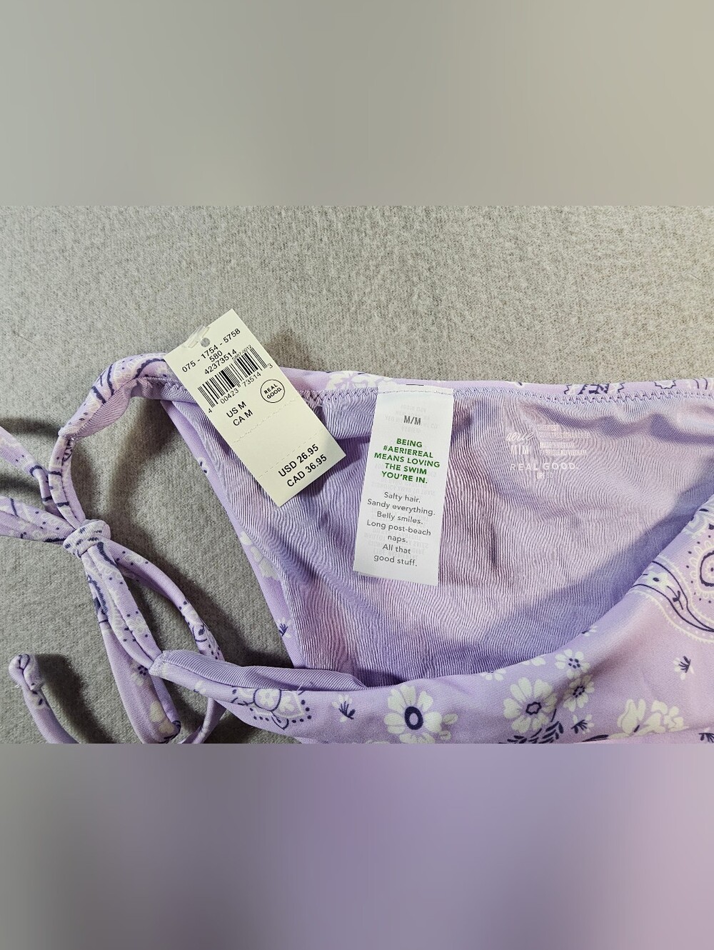 aerie NWT Lilac Paisley Tie-Side Bikini Bottom Size M - Picture 2 of 3